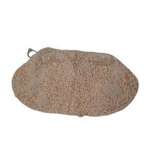 Vintage Beaded Beige Zipper Handbag Change purse
